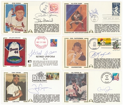 Lot of (16) 3,000 Hit Club Members First Day Covers with (15) Signed Covers Including Hank Aaron, Tony Gwynn and Stan Musial (JSA Auction LOA)
